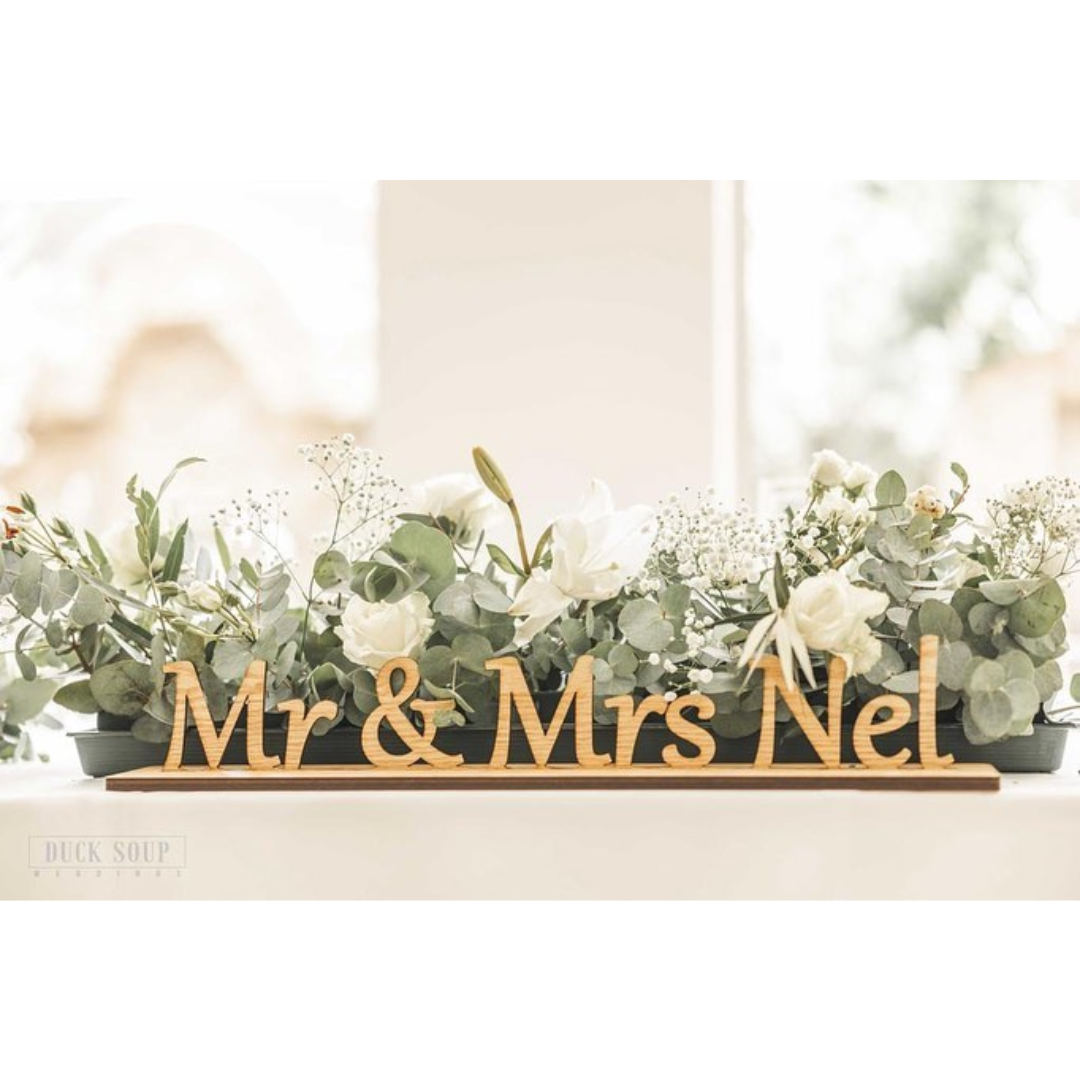 Lasered Mr and Mrs Table Signage