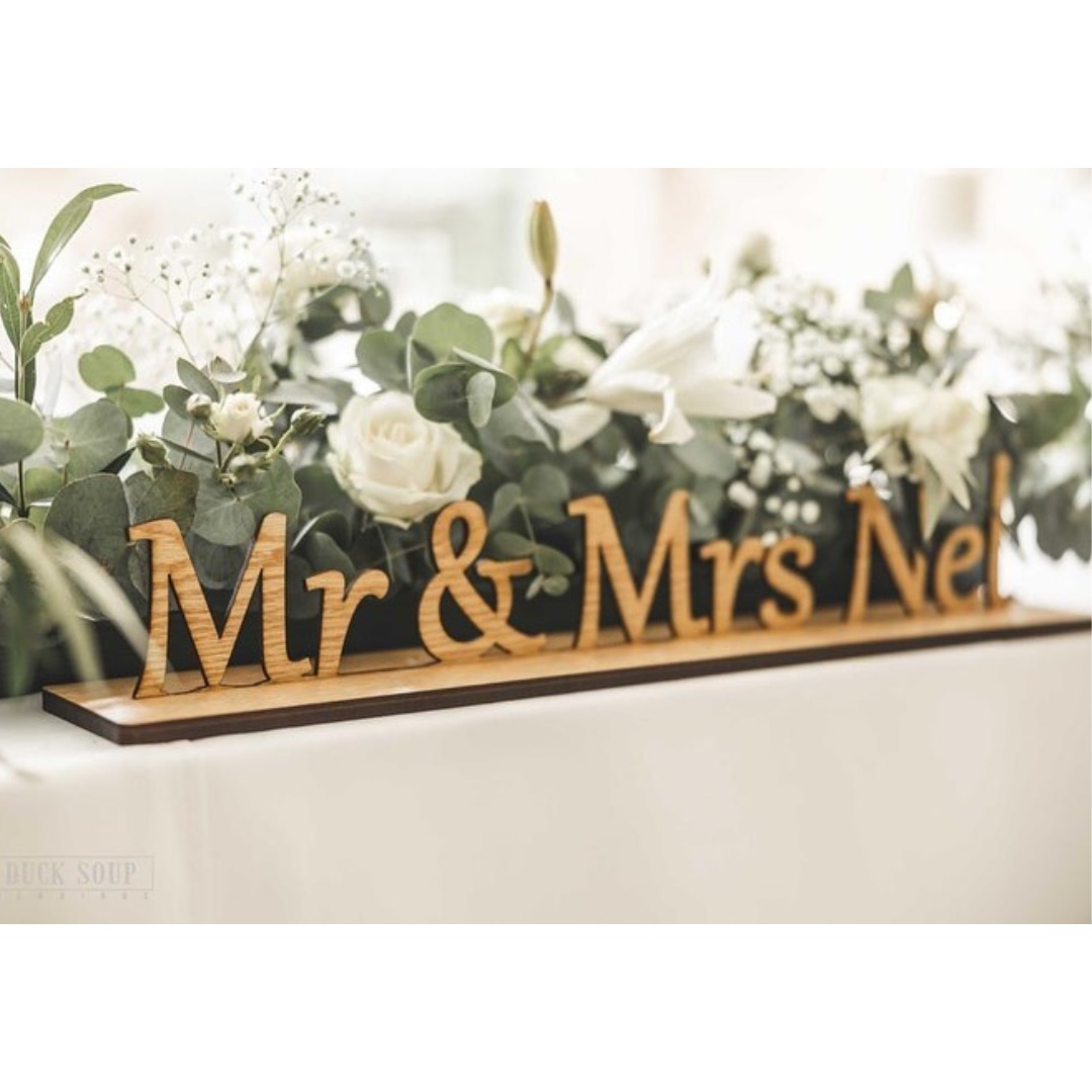 Lasered Mr and Mrs Table Signage