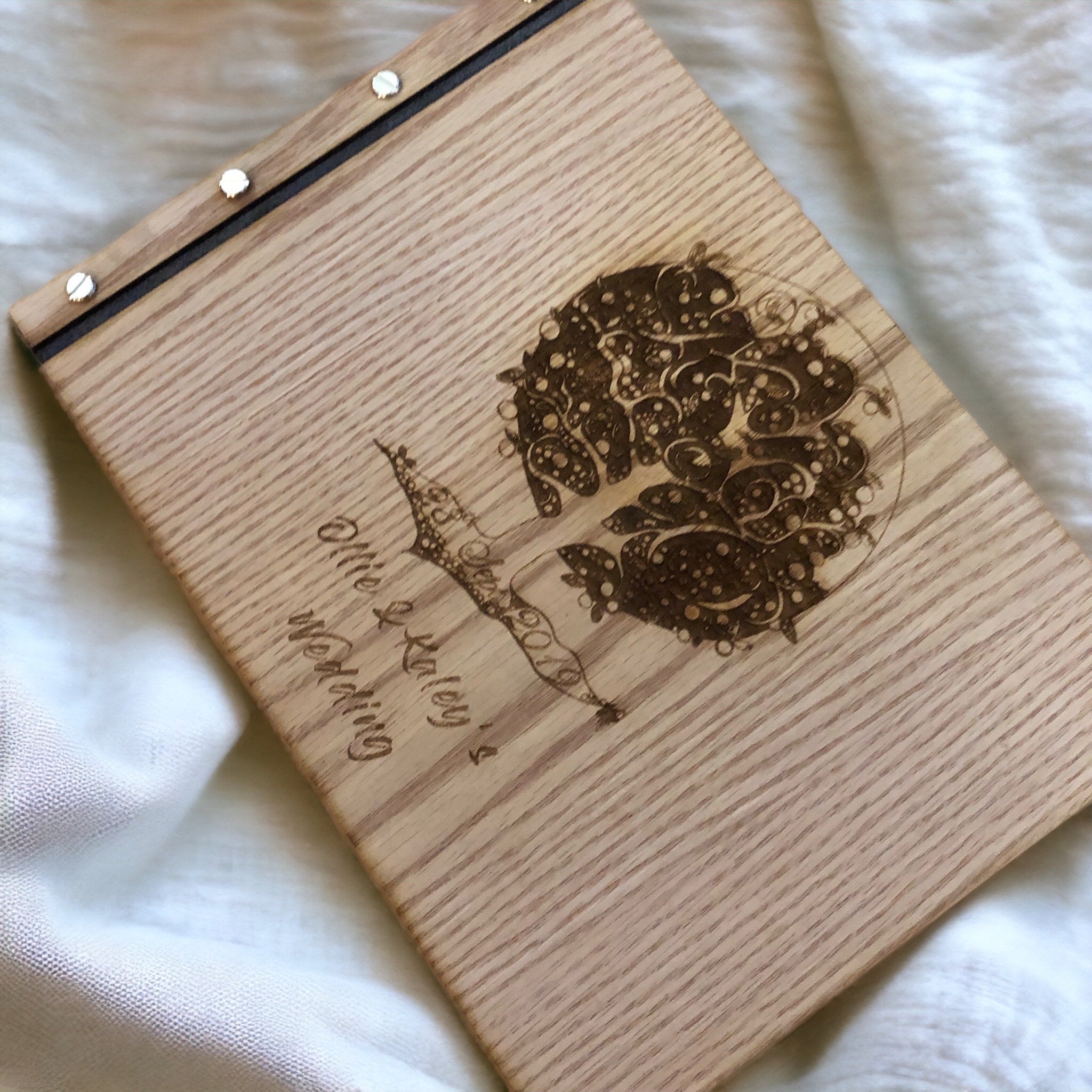 Engraved Wooden & Leather Guestbook