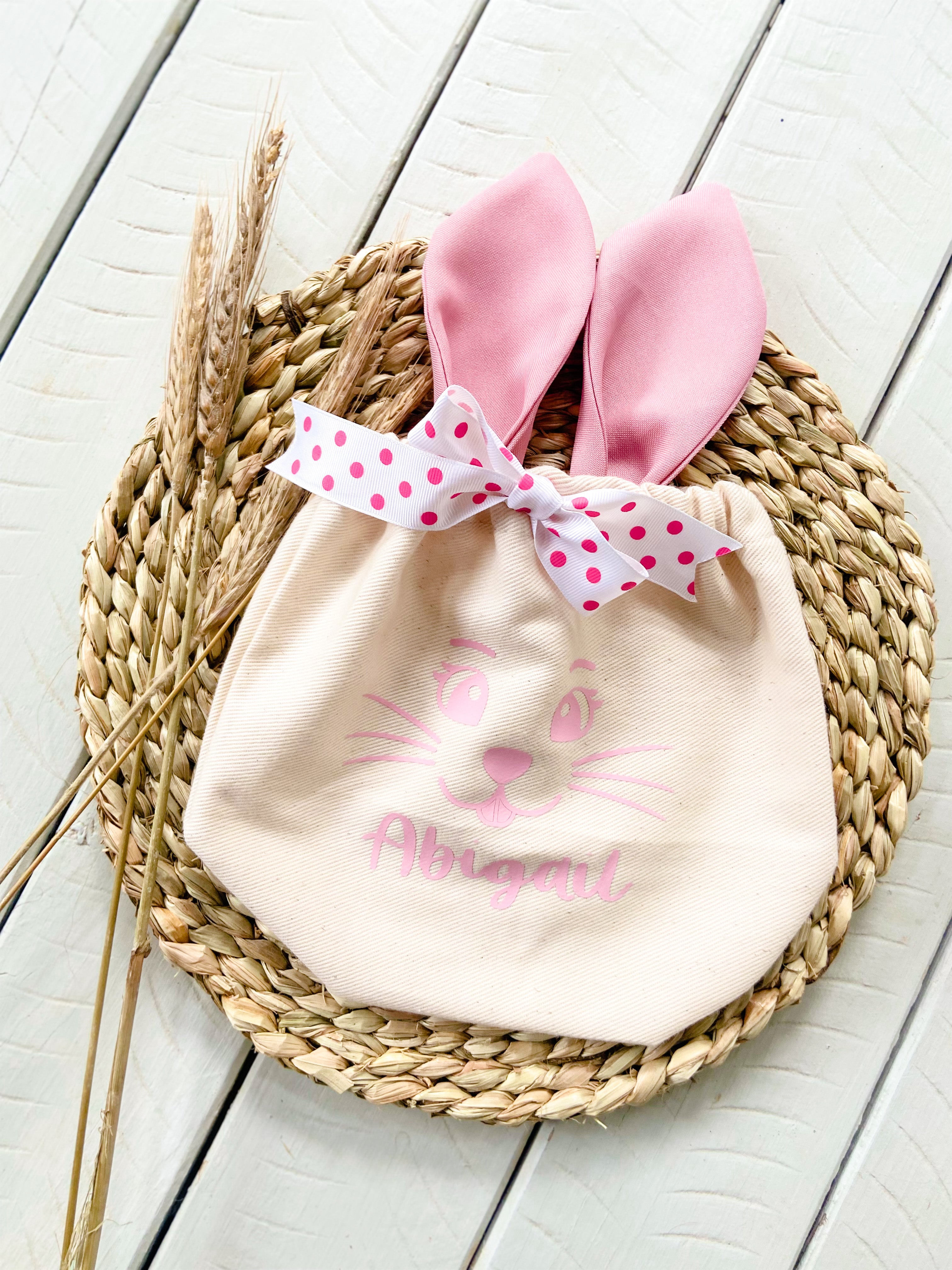 Personalised Easter Drawstring Treat Bags - Pink